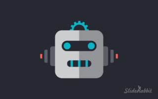 Head of robot representing AI design tools for presentations
